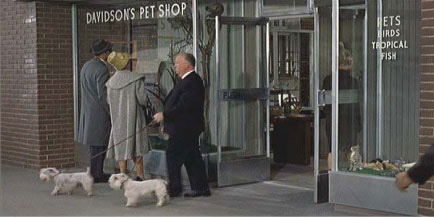 Alfred Hitchcock’s trademark blink-and-miss-it cameo, this one from his film: The Birds